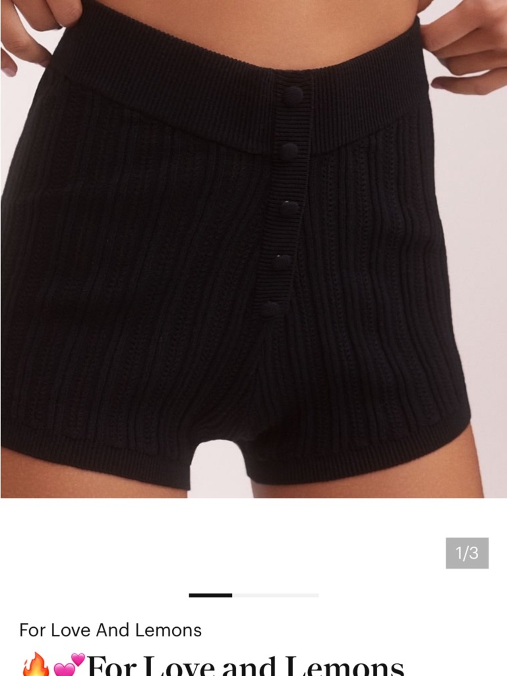 For Love And Lemons Black Ribbed High-Waist Button-Front Shorts